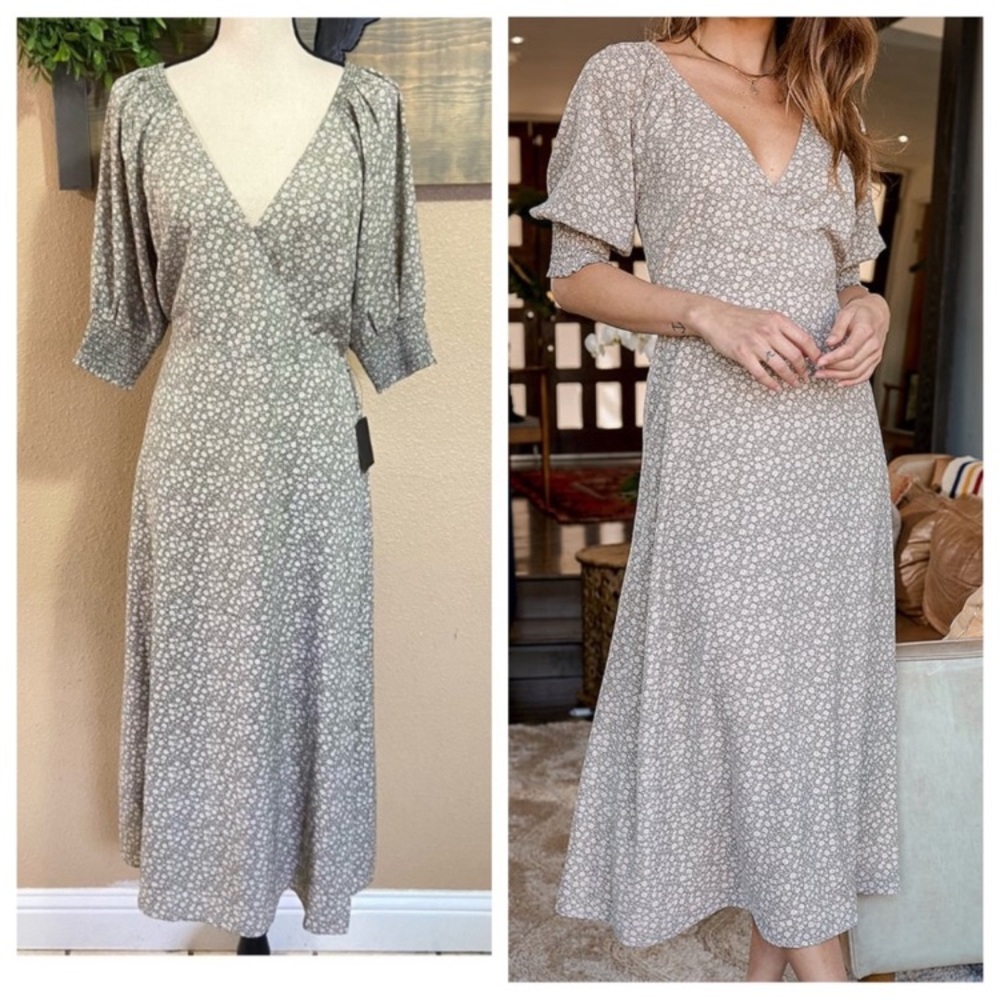 Lulu's Gray Floral Midi Dress